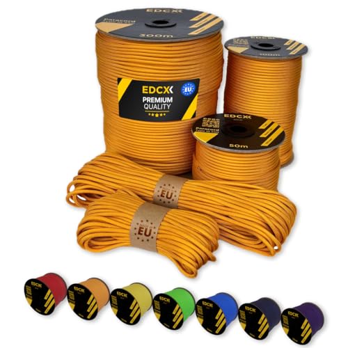 EdcX Paracord 4 mm, 35+ Volltonfarben (10 m, 15 m, 30 m, 50 m, 100 m, 300 m) | Ideal zum Basteln, Camping, Outdoor | 100% Nylonseil 4 mm| Taktische Schnur 550 Typ III (Orange Yellow, 10 m) von EdcX