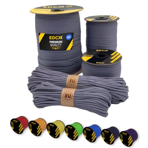 EdcX Paracord 4 mm, 35+ Volltonfarben (10 m, 15 m, 30 m, 50 m, 100 m, 300 m) | Ideal zum Basteln, Camping, Outdoor | 100% Nylonseil 4 mm| Taktische Schnur 550 Typ III (Shark, 300 m) von EdcX