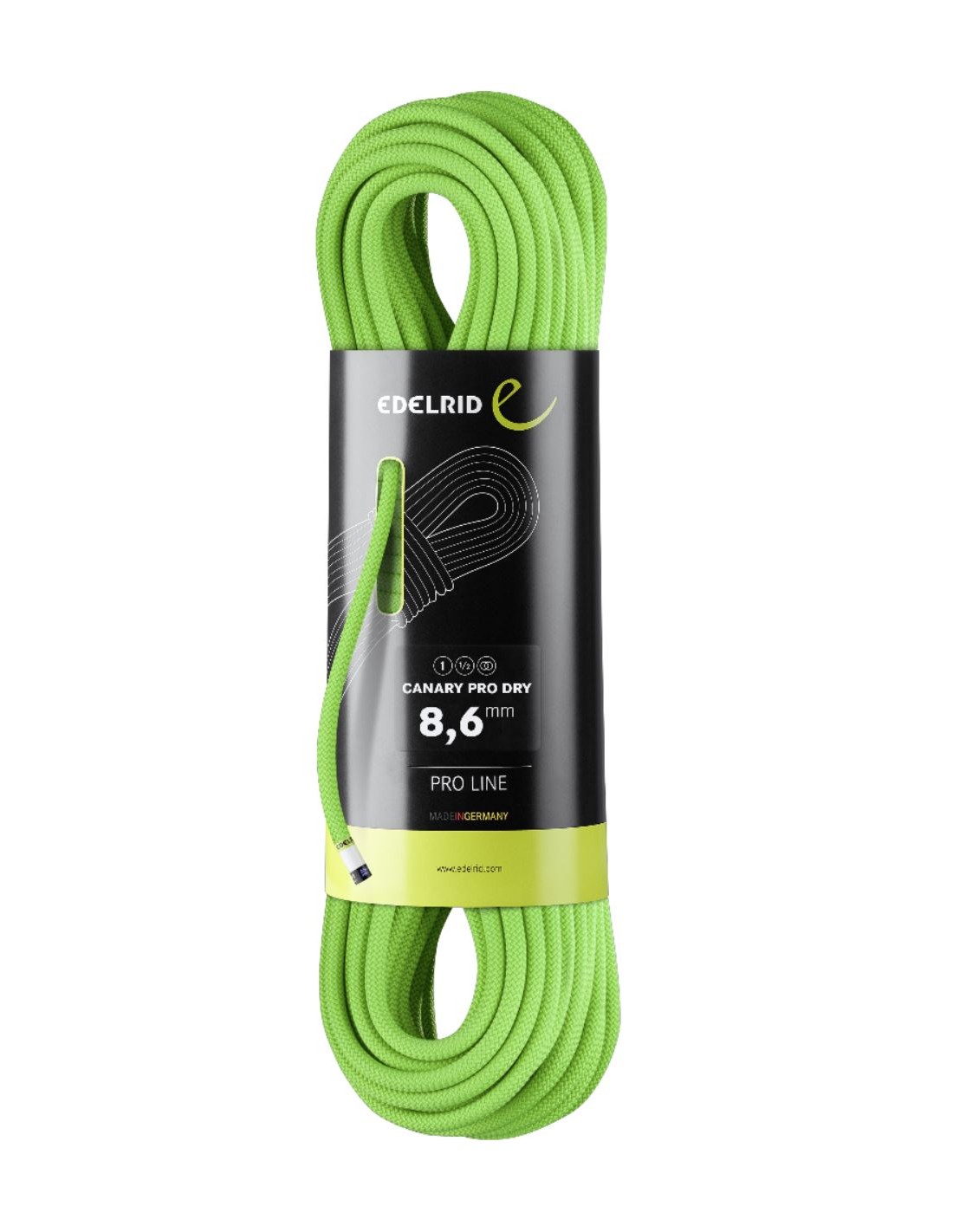 Edelrid Kletterseil Canary Pro Dry 8.6mm, neon green, 50 Meter Seildurchmesser - 8.6 - 9.0 mm, Seilvariante - Einfachseil, Seilgewicht - 51 - 55 g / m, Seillänge - 50 m, Seilfarbe - Neon Green, von Edelrid