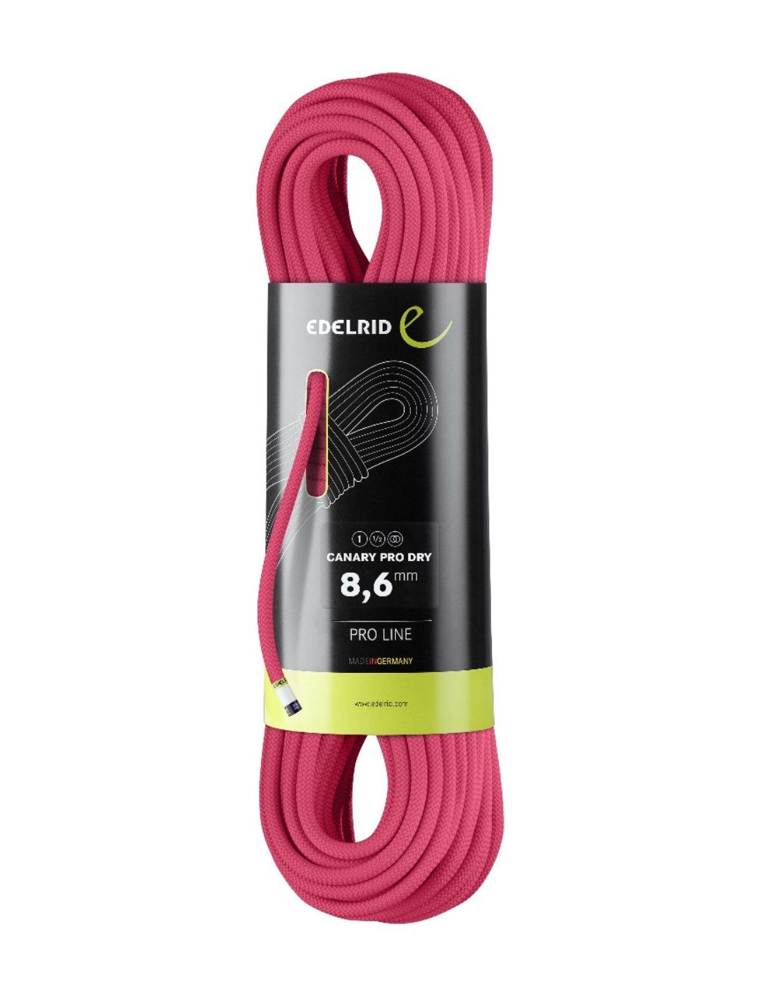 Edelrid Kletterseil Canary Pro Dry 8.6mm, pink, 50 Meter Seildurchmesser - 8.6 - 9.0 mm, Seilvariante - Einfachseil, Seilgewicht - 51 - 55 g / m, Seillänge - 50 m, Seilfarbe - Pink, von Edelrid
