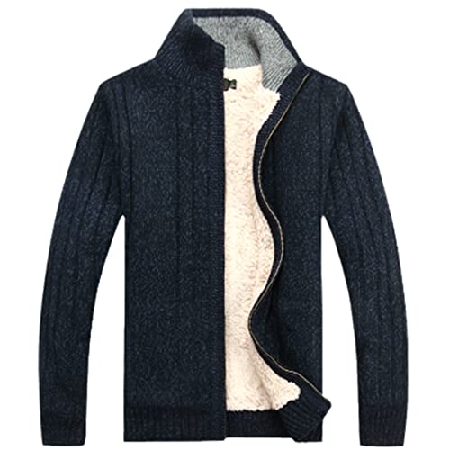 Herren Winter Pullover Male Kleidung Dicker Fleece Casual Cardigan Strickpullover für Männer Mantel AB203-2 Marineblau L von Efloorcoration