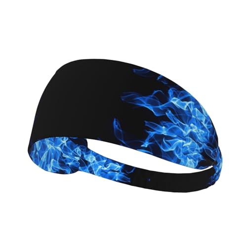 Sport-Stirnband, elastische Stirnbänder, Schweißbänder, Haarband für Fitnessstudio, Radfahren, Tennis,Blaue Flamme umkreiste von EgoMed