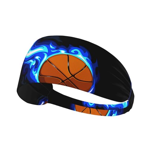 Sport-Stirnband, elastische Stirnbänder, Schweißbänder, Haarband für Fitnessstudio, Radfahren, Tennis,Brennender Basketball von EgoMed