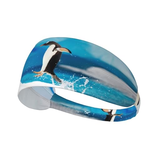 Sport-Stirnband, elastische Stirnbänder, Schweißbänder, Haarband für Fitnessstudio, Radfahren, Tennis,Pinguin Bedruckt von EgoMed