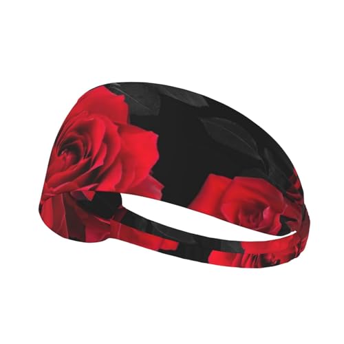 Sport-Stirnband, elastische Stirnbänder, Schweißbänder, Haarband für Fitnessstudio, Radfahren, Tennis,Rote Rose mit Blumenmuster von EgoMed