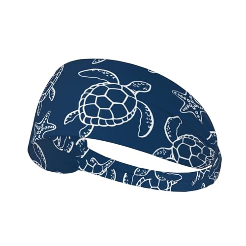 Sport-Stirnband, elastische Stirnbänder, Schweißbänder, Haarband für Fitnessstudio, Radfahren, Tennis,Schildkröte auf blauem Hintergrund von EgoMed