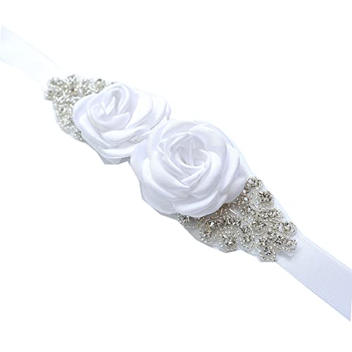 Egurs Brautgürtel Damen Blume Gürtel Schärpe Rose Glitzer Strass Hochzeit gürtel Weiß von Egurs
