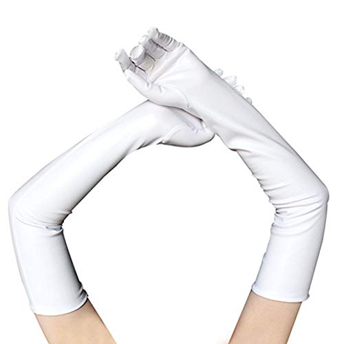 Egurs Damen Sexy Glänzende Wet Look PVC Leder Lange Handschuhe,54cm Lang Weiß von Egurs