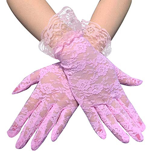 Egurs Frauen Spitze Handschuhe Transparent Netzstoff Lace Handschuhe Hochzeit Abend Opera Fest Party Sexy Handschuhe Pink von Egurs
