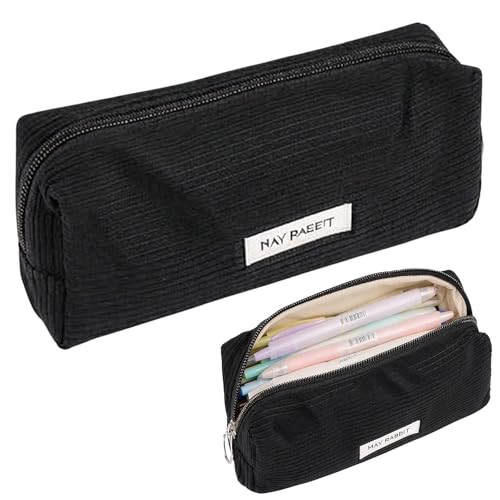 Stoff Federmäppchen, Mäppchen für Teenager Mädchen, Cord-Stoff Federtasche, Stiftetasche Unisex Federtasche Pencil Case Schulmäppchen, Pencil Case, Stiftemappe für Schule, Uni, Büro (Schwarz) von Ehuihuan