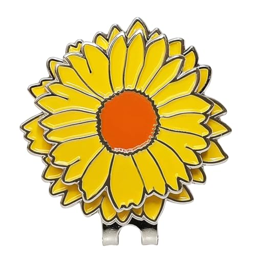 Eighosee Entfernbarer Golfschirmclip mit Gelbem Blumenmuster und Kleinem Blumigen Magnet-Marker Mädchen und Frauen. Gelbe Golfausrüstung. von Eighosee