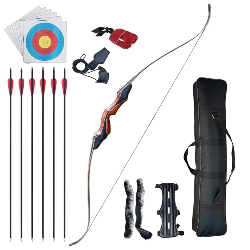 EinMAIQi 60 Zoll Recurvebogen Set für Erwachsene Anfänger Takedown BogenschießEn Set Holz Pfeil und Bogen Set Recurve Bow Jagdbogen Sportbogen Rechtehand 40lbs von EinMAIQi