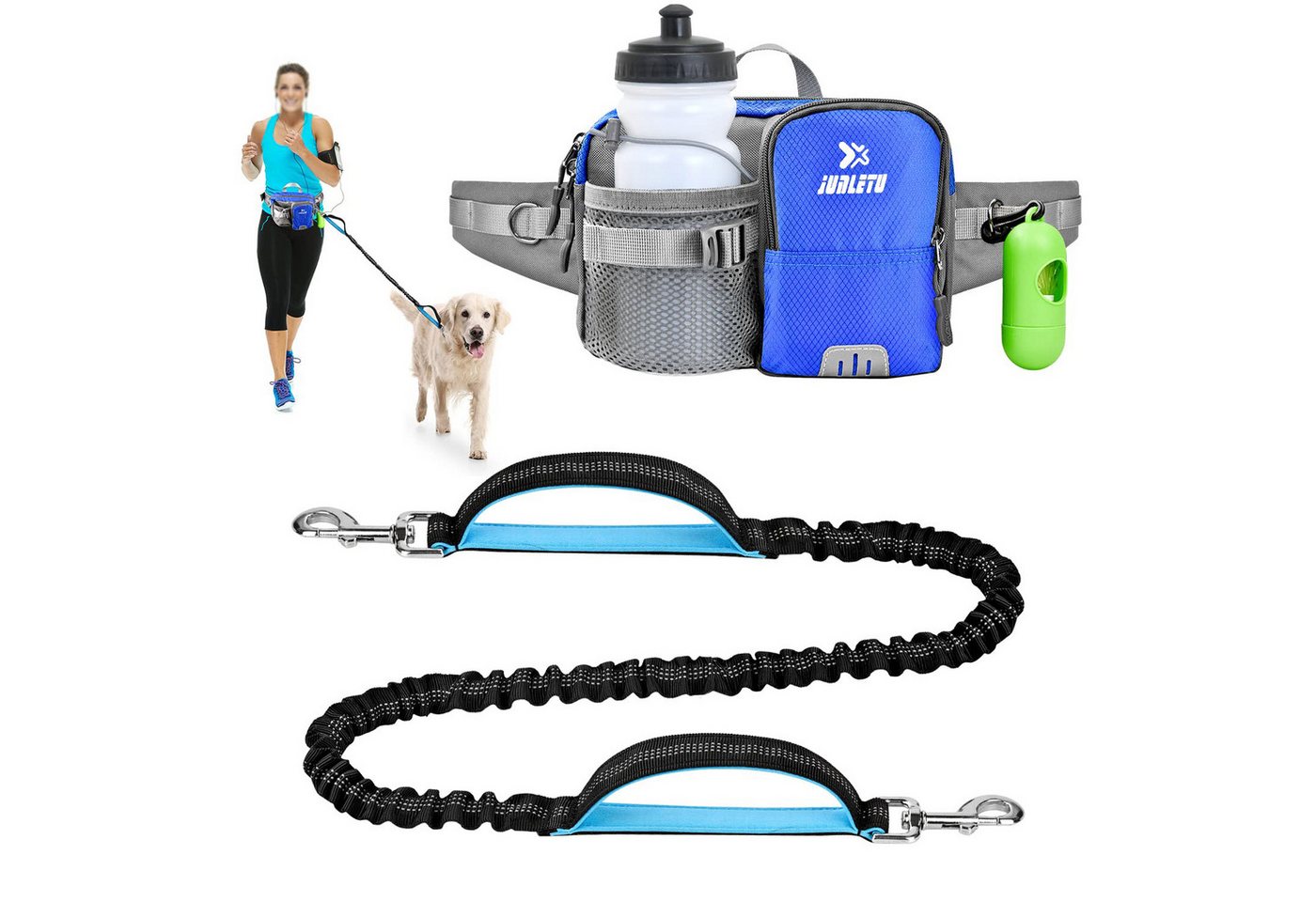 Einfach Joggingleine Sport-Hüfttasche mit Hundeleine, Lauf-Trainings-Hundeleine, (Multifunktionale wasserdichte Sporttasche für Damen und Herren), Hüfttasche zum Joggen, Leine für kleine und mittelgroße Hunde von Einfach