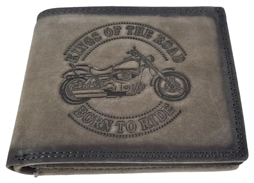 Einkaufszauber Echt Leder Geldbeutel Motorrad Harley Motorrad Born to Ride Grau von Einkaufszauber