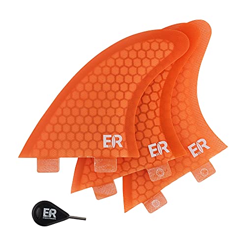 Eisbach Riders Surfboard FCS Fiberglass Honeycomb Fin Thruster Set mit Fin Key - Finnen Flossen für Surfbrett und SUP (Orange, Größe G5 - Medium) von Eisbach Riders