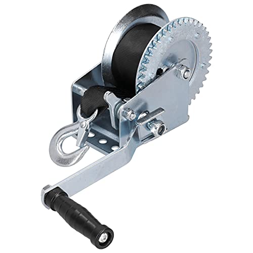 Ejoyous Bootsanhänger Winde, 1200LBS Handkurbelwinde mit Ratsche und Haken Heavy Duty Manual Strap Gear Winch mit 8m Abschleppseil, für Auto Boot Marine Anhänger Wohnwagen von Ejoyous