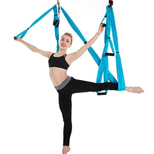 Ejoyous Yoga-Hängematte, Aerial Yoga Schaukel Yoga Hammock Swing Anti-Schwerkraft Yoga Pilates Yoga-Schaukel mit Tragetasche und Verlängerungsgurten (Himmelblaues Komplettset mit 2 von Ejoyous