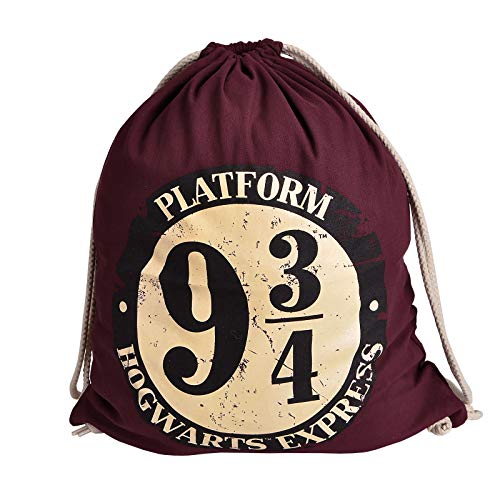 Elbenwald Harry Potter Sportbag Gleis 9 ¾ Hogwarts Express Symbol Frontprint mit Kordelzug 46 x 36 cm Baumwolle rot von Elbenwald