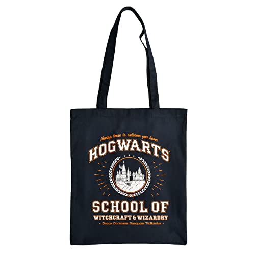 Elbenwald Jutebeutel Hogwarts School School Print für Harry Potter Fans Baumwolle blau von Elbenwald