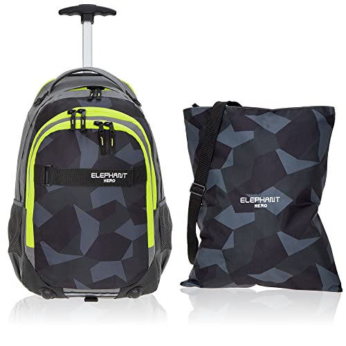 Elephant 2 Teile Set Trolley Hero Signature Trolleyrucksack 12610 + Turnbeutel Attach Bag (Cyber Camo Gelb) von Elephant