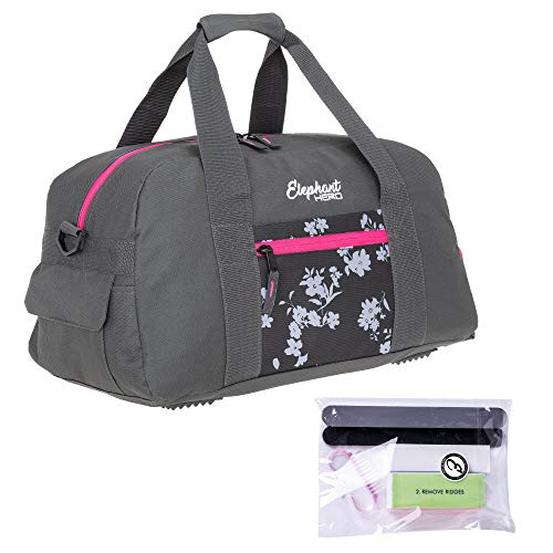 Elephant Sporttasche Damen Signature Fitnesstasche Tasche mit Schuhfach 47 cm 12800 + Nagelpflege Set (Grey Flower (Grau/Pink Zip)) von Elephant