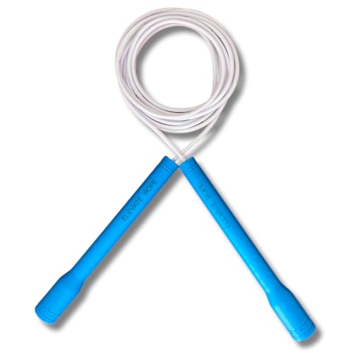 Elevate Rope Langer Griff Springseil - Verstellbares professionelles Springseil für Cardio, Double Unders und Freestyle - 3m Lang, 4mm Dick - Strapazierfähiges PVC mit Nylonkern (Blau) von Elevate Rope