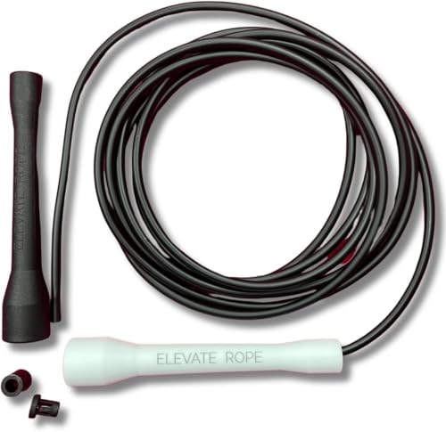 Elevate Speed Rope MAX (POWER) - Schwarz - Professionelles Springseil aus Strapazierfähigem PVC mit Nylonkern - 5 mm - Länge Max. 3 Meter - Extrem Starke Griffe 1x Weiß, 1x Schwarz von Elevate Rope