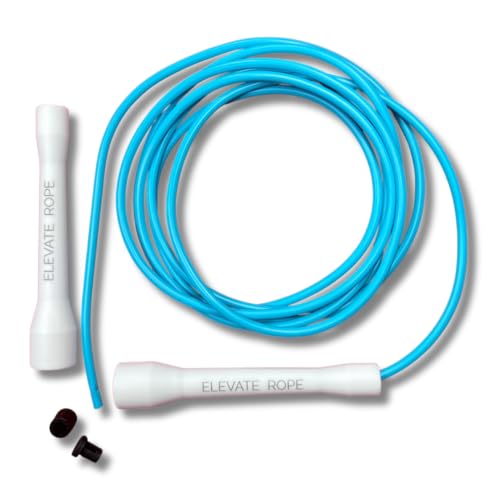 Elevate Speed Rope MAX (SERENITY) - Dunkelblau - Professionelles Springseil aus Strapazierfähigem PVC mit Nylonkern - 5 mm - Länge Max. 3 Meter - Extrem Starke Griffe 1x Weiß, 1x Dunkelblau von Elevate Rope