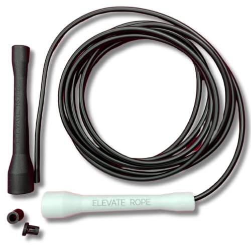 Elevate Speed Rope MAX NIGHT (POWER) - Schwarz - Professionelles Springseil aus Strapazierfähigem PVC mit Nylonkern - 5 mm - Länge Max. 3 Meter - Extrem Starke schwarze Griffe von Elevate Rope