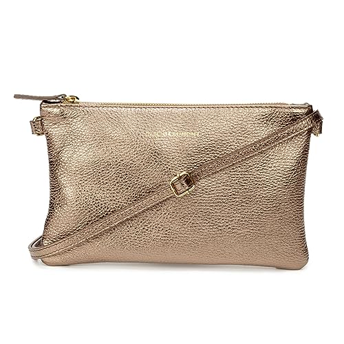 Pouch Clutch -Tasche Ledertasche Echtleder mit abnehmbaren Lederriemen Bronze, 25x15x1.5 cm von Elie Beaumont