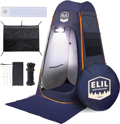 Elil Camping-Duschzelt mit LED-Sensorlicht, 1,80 m, Campingdusche, großes Zelt, einfach aufklappbares Sichtschutzzelt, Umkleidezelt für den Strand, Pop-up-Duschzelt, Außenduschkabine (blaues Zelt) von Elil