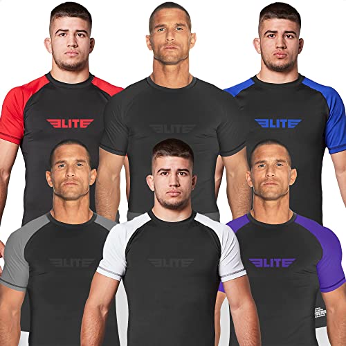 Elite Sports BJJ Jiu Jitsu Rashguards, Herren BJJ, No Gi, MMA bewertet, kurzärmelig, Kompression, Basisschicht, Rashguard (weiß, X-Large) von Elite Sports