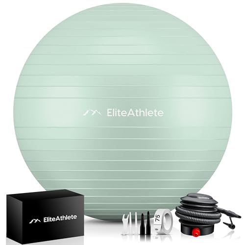 EliteAthlete Gymnastikball Sitzball Büro ergonomisch mit Anti Burst System - Fitness Pilates Schwangerschaft - Schwangerschaftsball Fitnessball Yogaball - Yoga Ball 85 cm inkl. Luftpumpe von EliteAthlete