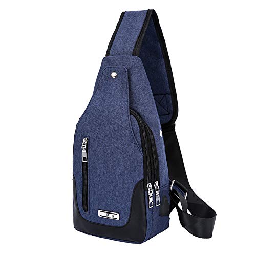 Elonglin Unisex Sling Bag Multipurpose Daypack Chest Bag Satchel Canvas Shoulder Chest Crossbody Bag with USB Charging Port, blau, 16*32*7CM, Lässiger Tagesrucksack von Elonglin