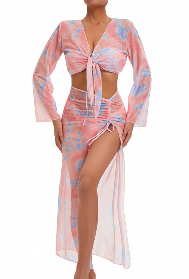 Elowen Triangel-Bikini Badeanzug mit Maxirock und bedruckter Bluse, Kordelzug und Schlitz von Elowen