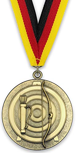 Emblemarket – Anpassbare Metallmedaille – Bogenschießen – Gold Farbe – 6,4 cm – Auswahl an Bändern enthalten von Emblemarket