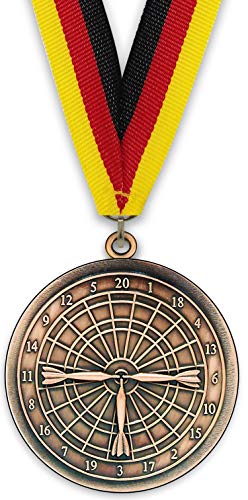 Emblemarket – Anpassbare Metallmedaille – Darts – Bronze Farbe – 6,4 cm – Auswahl an Bändern enthalten von Emblemarket