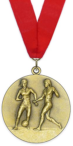 Emblemarket – Anpassbare Metallmedaille – Frauenfußball – Gold Farbe – 6,4 cm – Auswahl an Bändern enthalten von Emblemarket