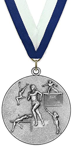 Emblemarket – Anpassbare Metallmedaille – Leichtathletik für Frauen – Silber Farbe – 6,4 cm – Auswahl an Bändern enthalten von Emblemarket