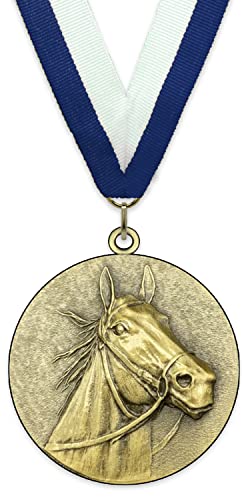 Emblemarket – Anpassbare Metallmedaille – Pferd – Kopf – Gold Farbe – 6,4 cm – Auswahl an Bändern enthalten von Emblemarket
