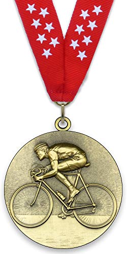 Emblemarket – Anpassbare Metallmedaille – Radfahren – Gold Farbe – 6,4 cm – Auswahl an Bändern enthalten von Emblemarket