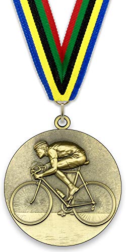 Emblemarket – Anpassbare Metallmedaille – Radfahren – Gold Farbe – 6,4 cm – Auswahl an Bändern enthalten von Emblemarket