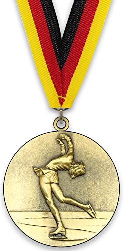 Emblemarket – Anpassbare Metallmedaille – Skaten für Frauen – Gold Farbe – 6,4 cm – Auswahl an Bändern enthalten von Emblemarket