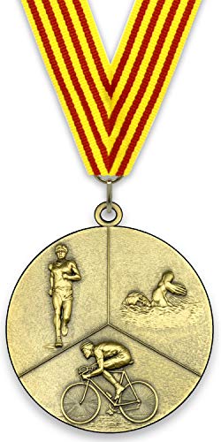 Emblemarket – Anpassbare Metallmedaille – Triathlon – Gold Farbe – 6,4 cm – Auswahl an Bändern enthalten von Emblemarket