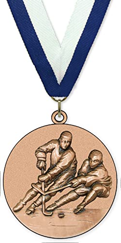 Emblemarket – Anpassbare Metallmedaille – Eishockey – Bronze Farbe – 6,4 cm – Auswahl an Bändern enthalten von Emblemarket