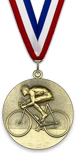 Emblemarket – Anpassbare Metallmedaille – Radfahren – Gold Farbe – 6,4 cm – Auswahl an Bändern enthalten von Emblemarket