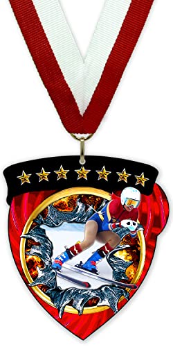 Emblemarket - Medaille aus Metall mit Magnet - Ski - Weiblich - Inklusive Band Ihrer Wahl von Emblemarket