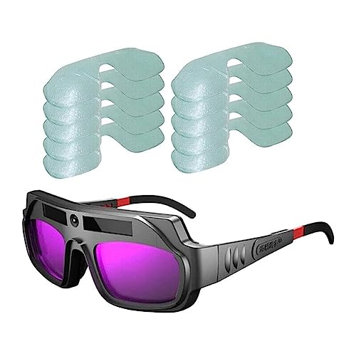 Emiif Schweißbrille, automatisches Variables Licht, Schweißbrille, Blendschutz, Schweißer-Schutzwerkzeuge für Plasmaschneidung, mit 10 Stück Folie von Emiif