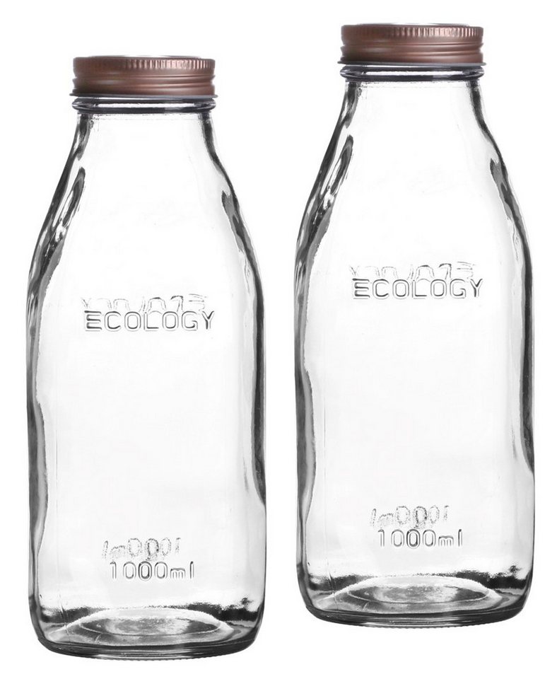 Emilja Trinkflasche Milchflasche Glasflasche Ecology - 1L - 2er Set, Inhalt 1L von Emilja