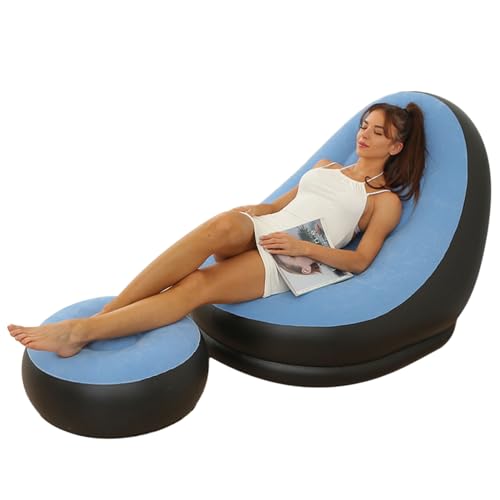 Emoshayoga Aufblasbarer Stuhl, Faltbarer Aufblasbarer Loungesessel mit Fußhocker für Reisen (Hellblau) von Emoshayoga